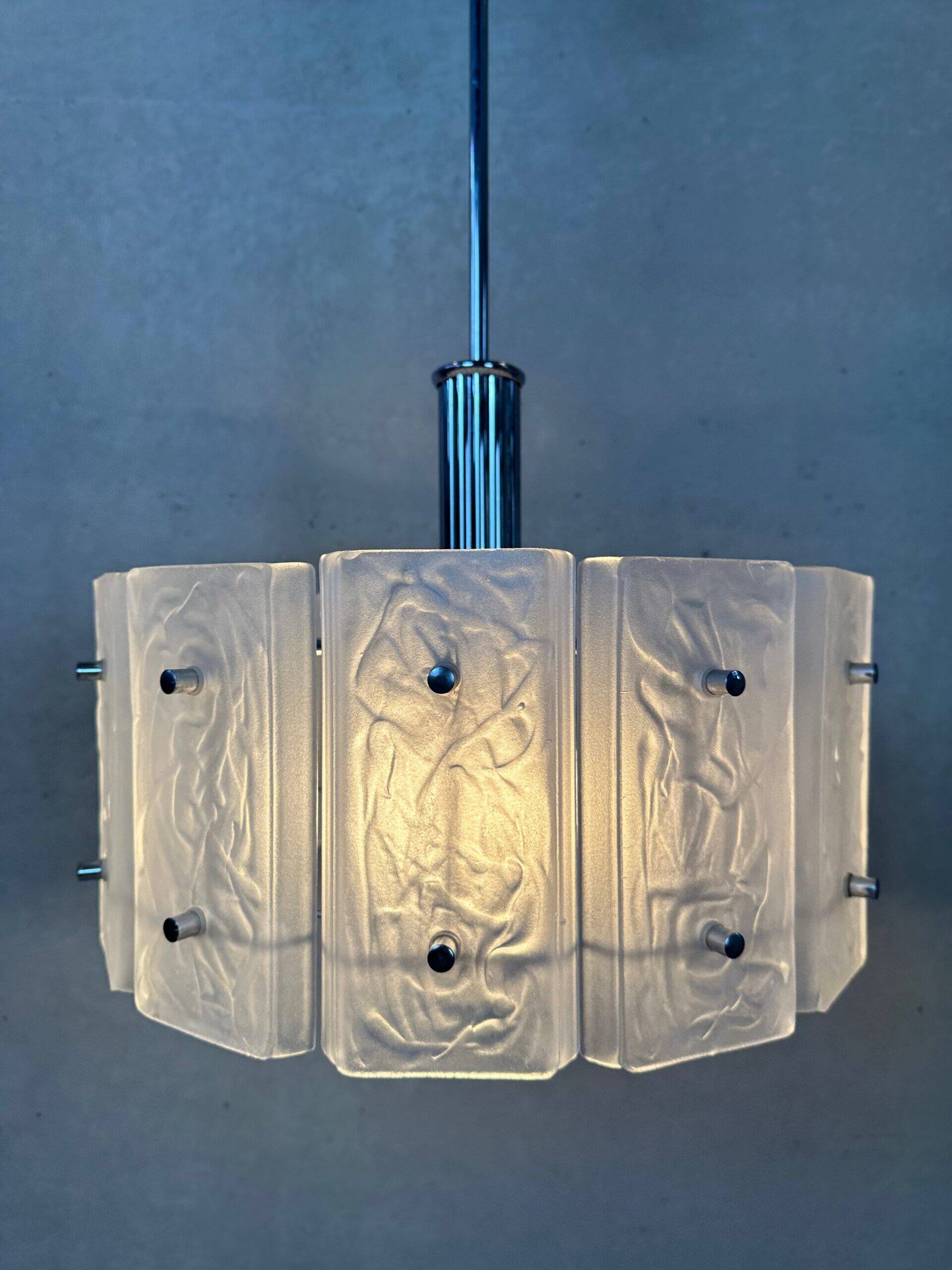 Vintage 1970s pendant lamp – glass/chrome