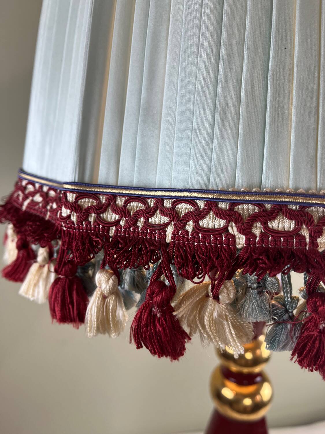 Grande lampe vintage en céramique rouge signée Drimmer – abat-jour pl