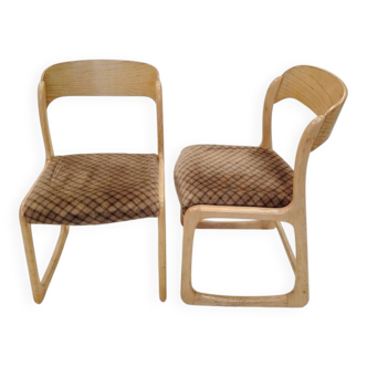 Pair of "Sled" chairs by Baumann in bent beech - Design 1960