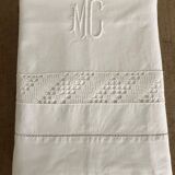 Old linen, sheet with lace and monogram MC