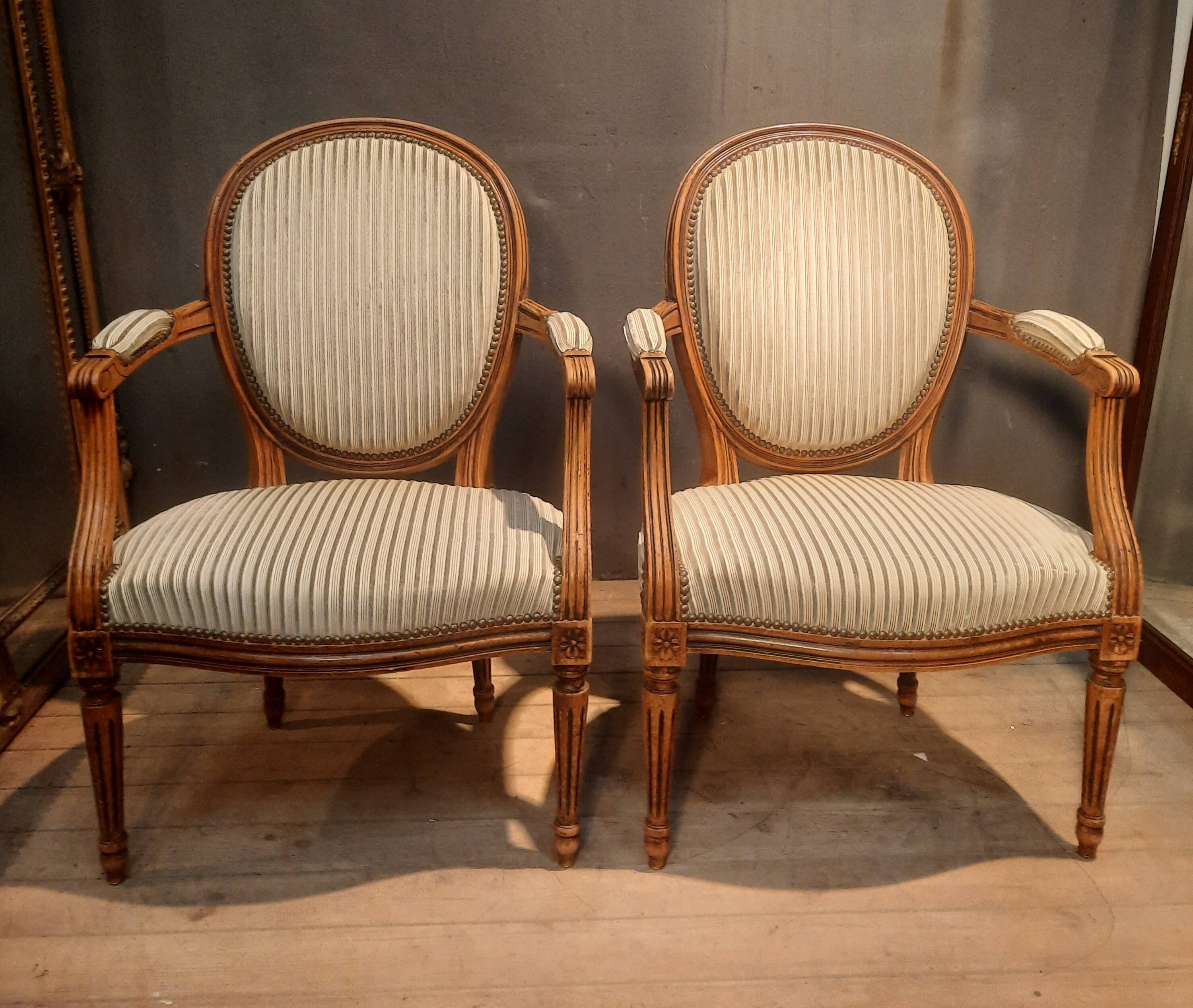 Pair of Louis XVI style medallion armchairs x