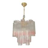 Paire de lustres en verre teinté rose de style Tronchi Venini de style Murano