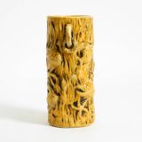 Large handmade glazed ceramic floor vase, handled vase with maritime motifs