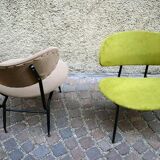 Set of two chairs in painted metal and fabric, Italy, 1950