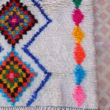 Ecru Moroccan rug with coloured patterns 250cm x 150cm