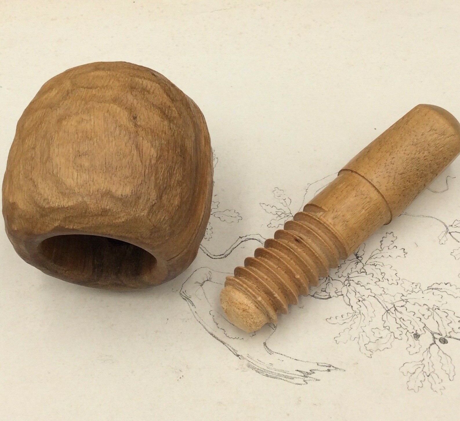 Old Nutcracker Nutty Wood Carved in Walnut Shape Vintage Popular Art