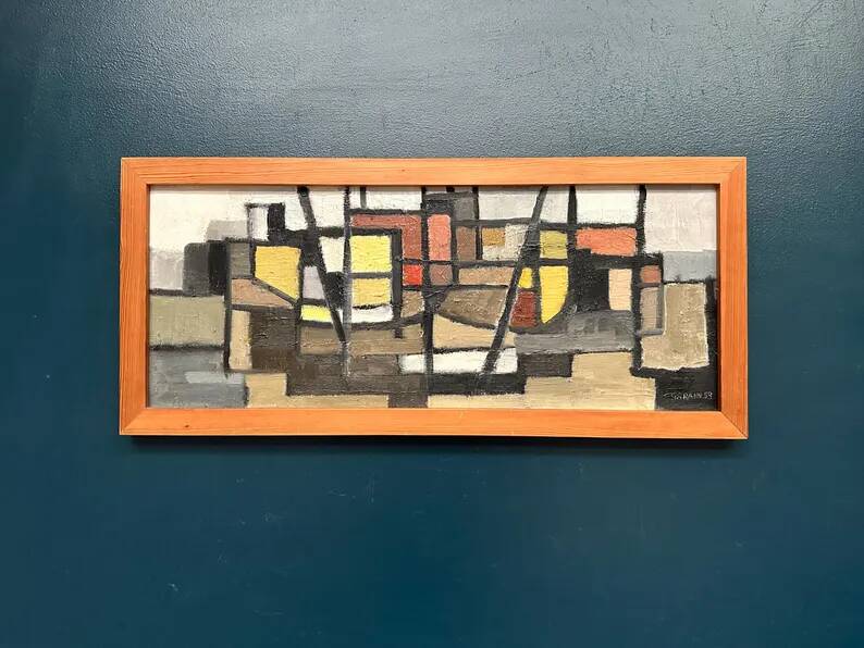 Original Swedish Oil on Canvas – “Abstract Composition” – Signed – Dated 1959 – Vintage & Framed – 77 × 35 cm