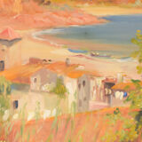 Impressionist seaside landscape with village