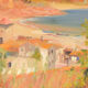 Impressionist seaside landscape with village