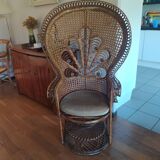 Emmanuelle rattan armchair from the 70s, Peacock model