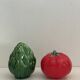 Ceramic artichoke tomato salt and pepper shakers in slip