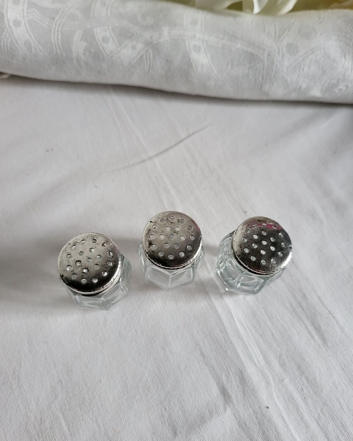 3 Antique Salt Cellars Silver Cork Crab Mark