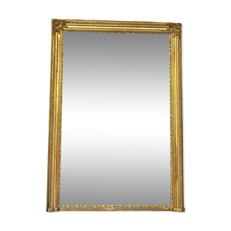 Miroir ancien 175cm/127cm de cheminée doré à la feuille d’or époque début 19ème, glace au mercure et piquée, parquet au dos. L