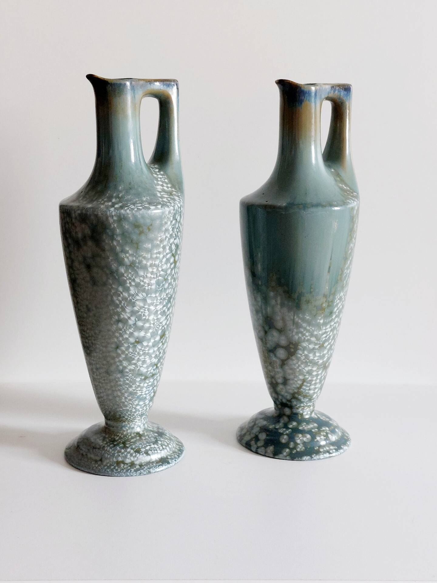 Pair of Sarreguemines vases with crystal glazes