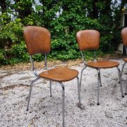 Set of 3 faux leather/steel chairs from the 50s/60s