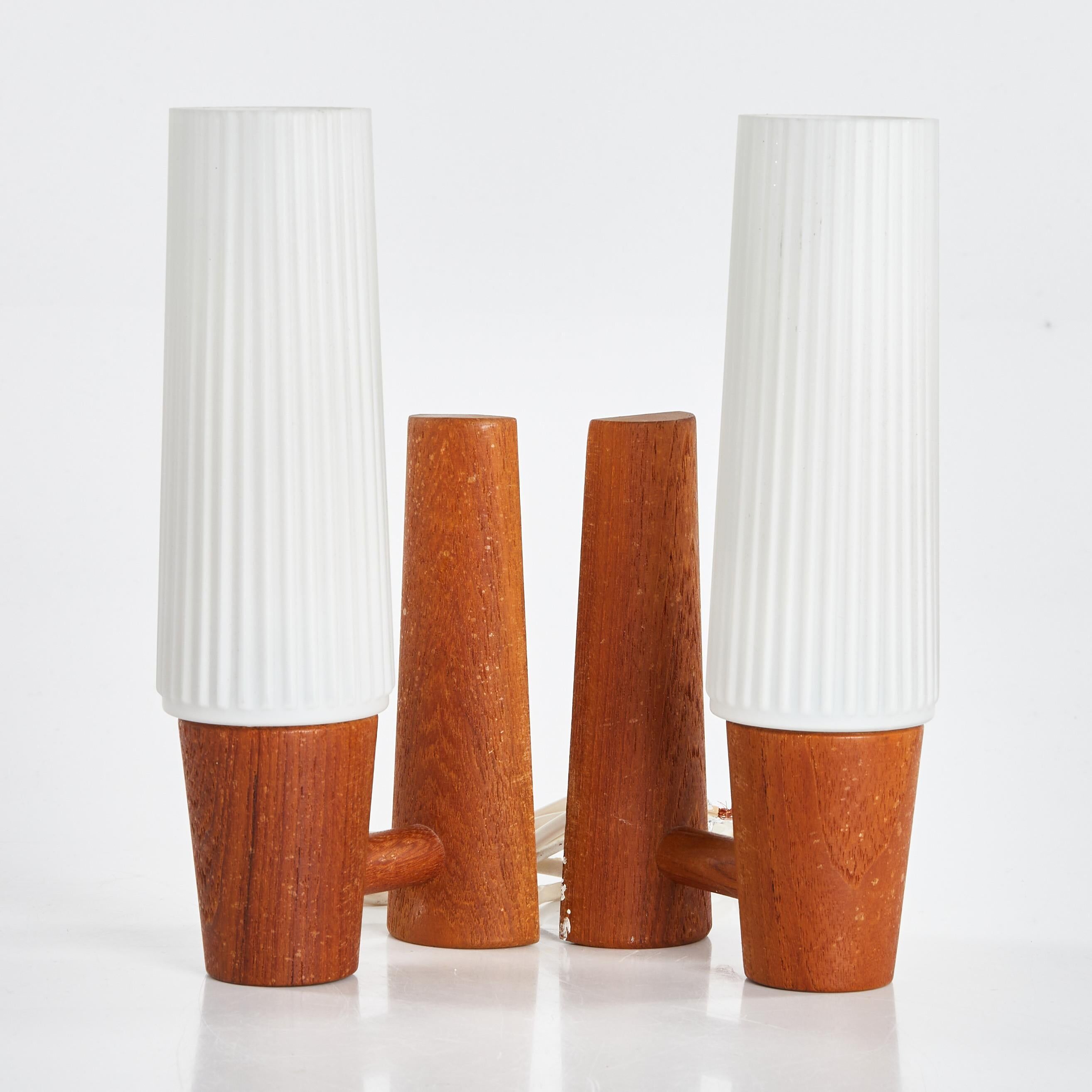 Anonymous Teak and Glass Wall Lights Pair from Sweden 1960