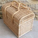 Vanity, vintage wicker suitcase