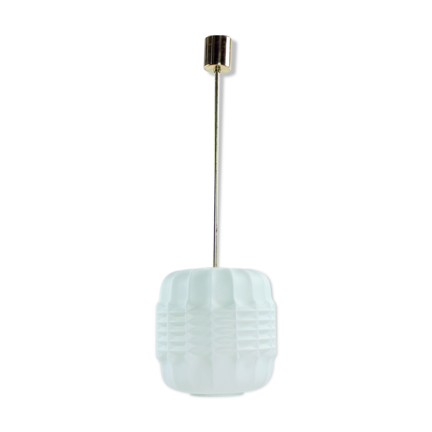 Midcentury Ceiling Pendant In White Glass And Brass, Czechoslovakia 1960s