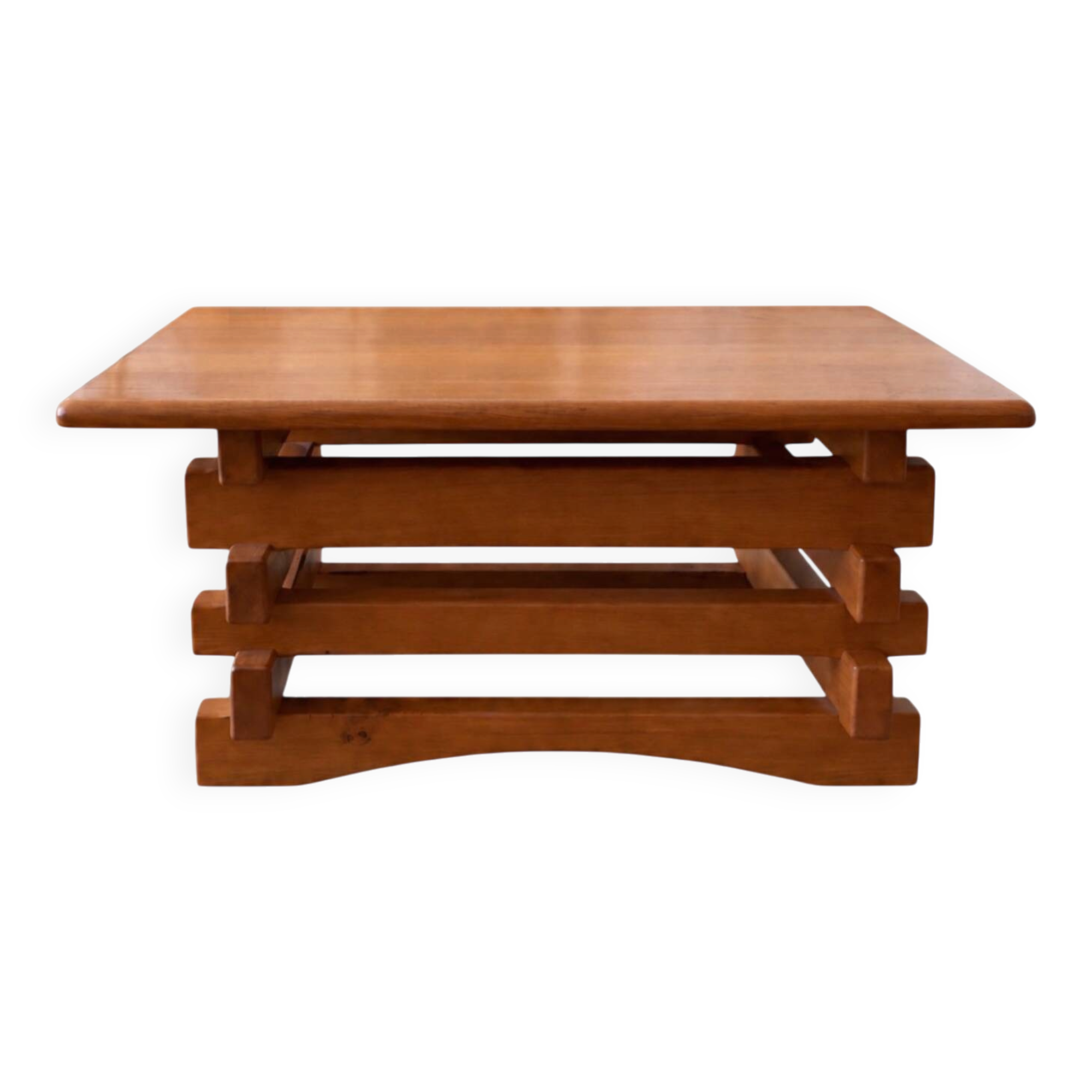 Table basse brutaliste en orme  – années 70