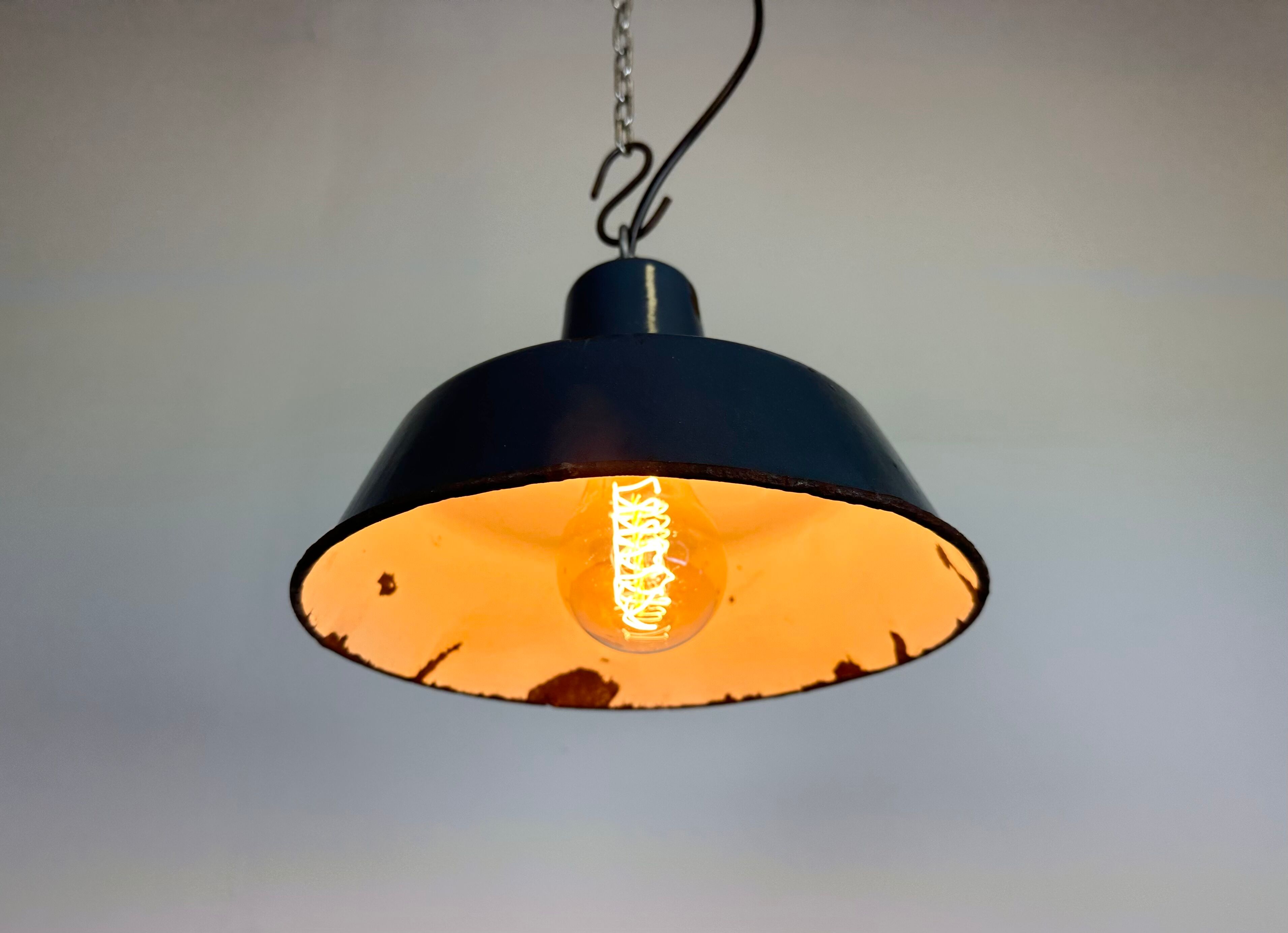 Small Industrial Blue Enamel Pendant Lamp, 1960s