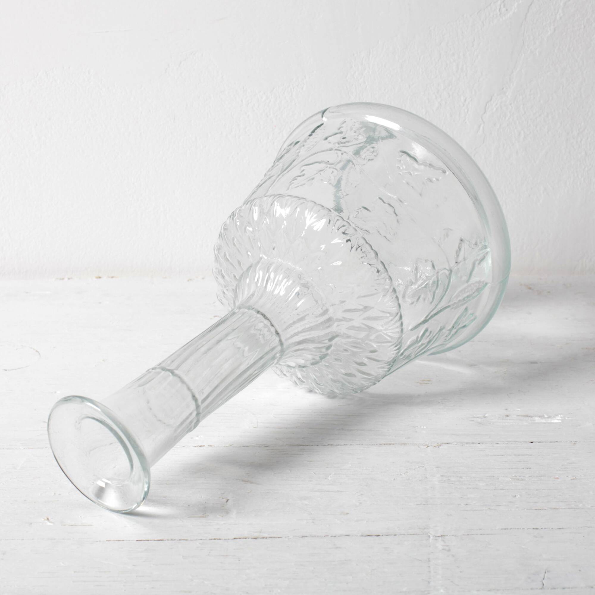 Clear Pressed Glass Floral Patterned Wine Bottle with Stopper / Italy /1930
