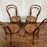 set of 4 bistro chairs in curved wood from the 1920s 1930s Canned seat