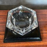 Ancien Cendrier Val St Lambert Cristal + Support Cuir Le Tanneur + Boîte