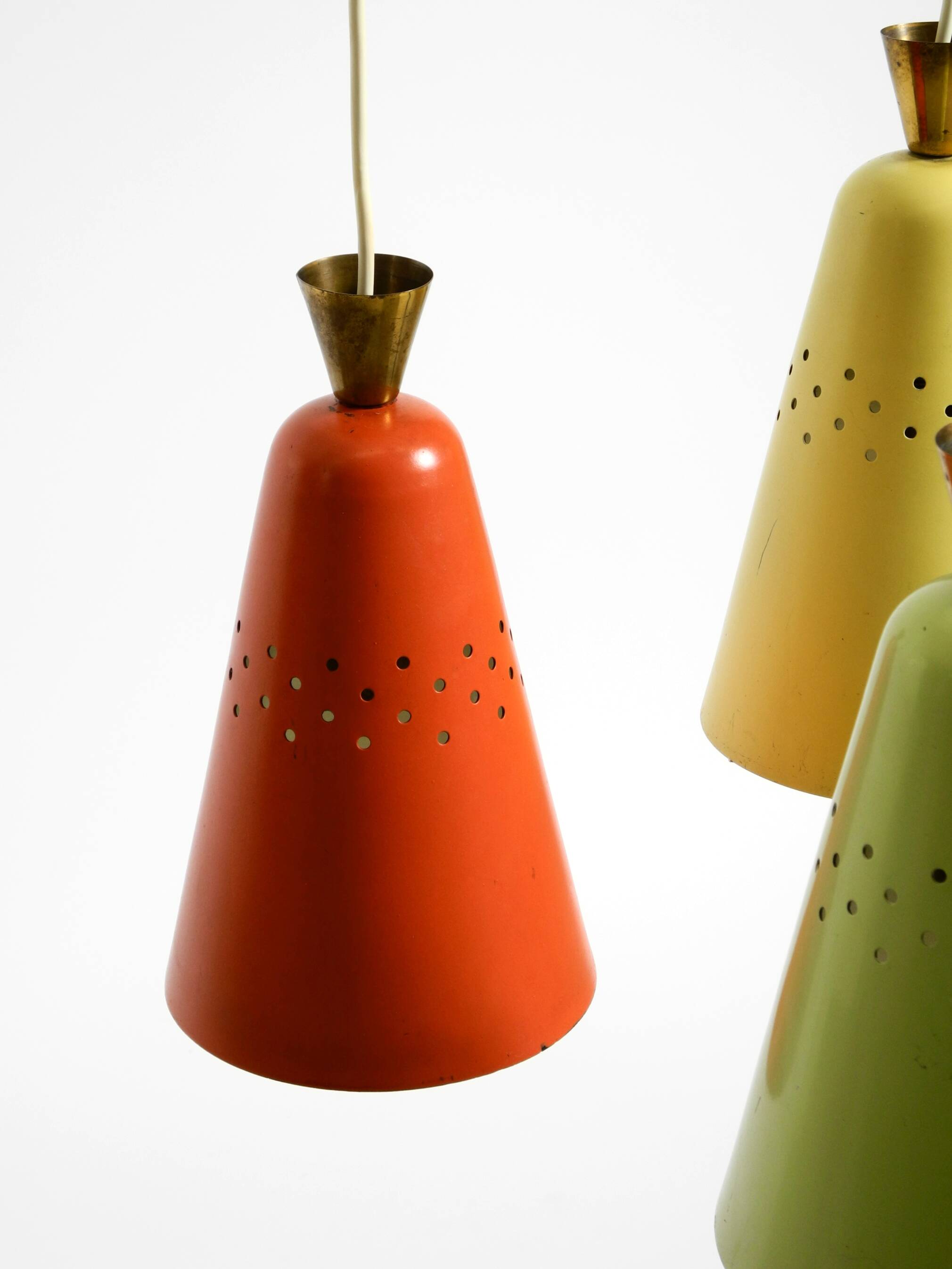 Beautiful large original mid-century 3-arm colorful bag ceiling lamp