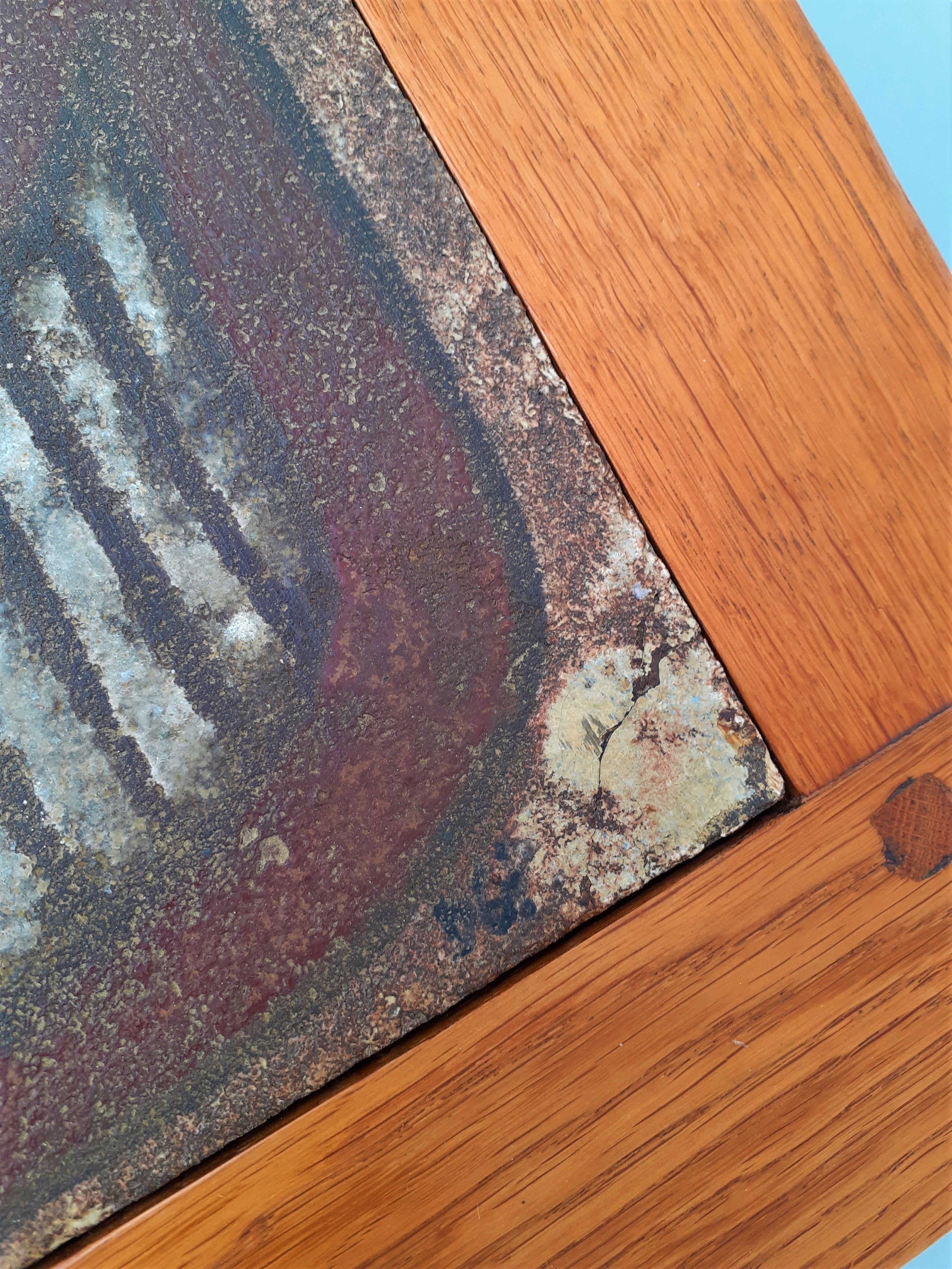 70s wooden coffee table with ceramic tray