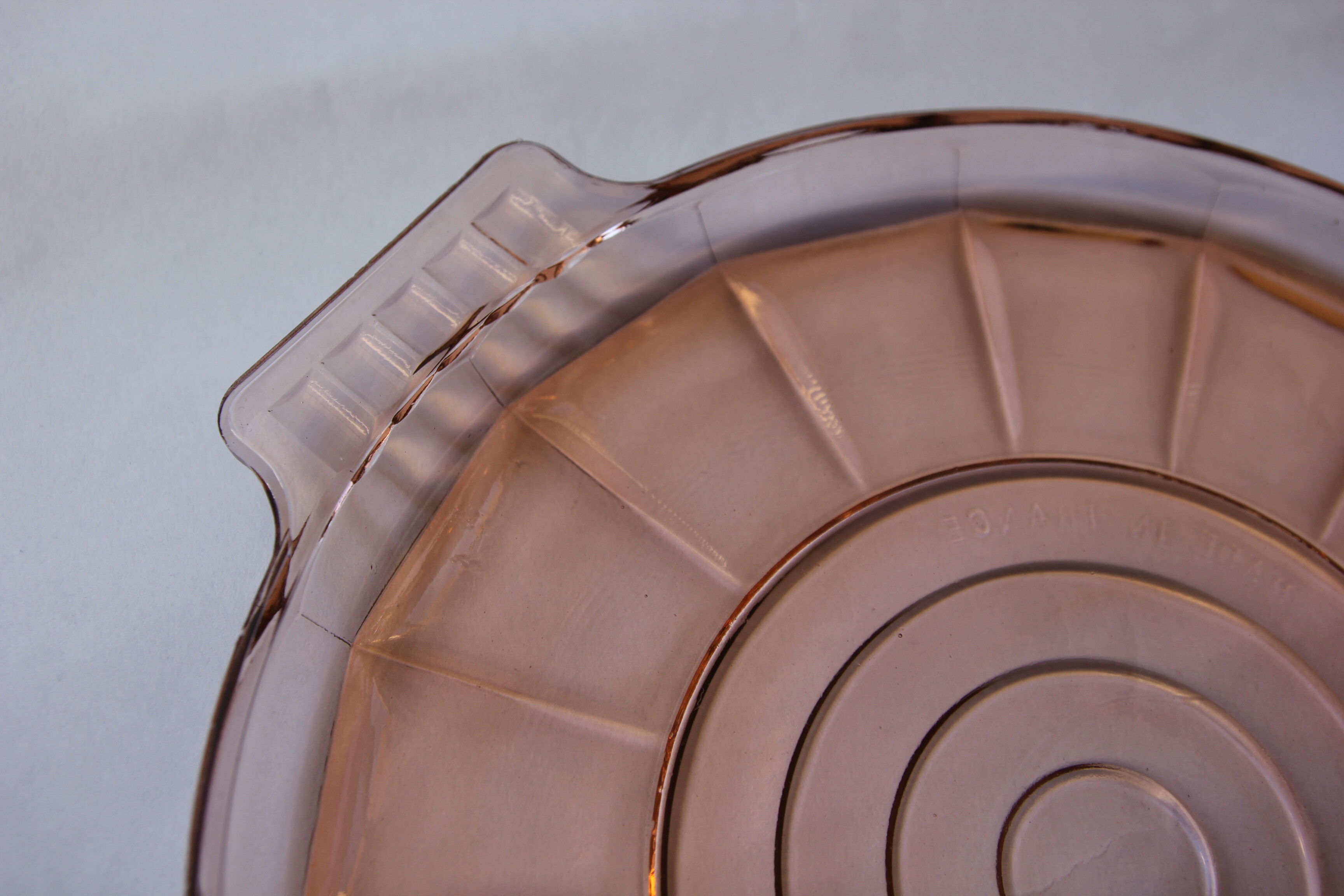 Round pink glass dish