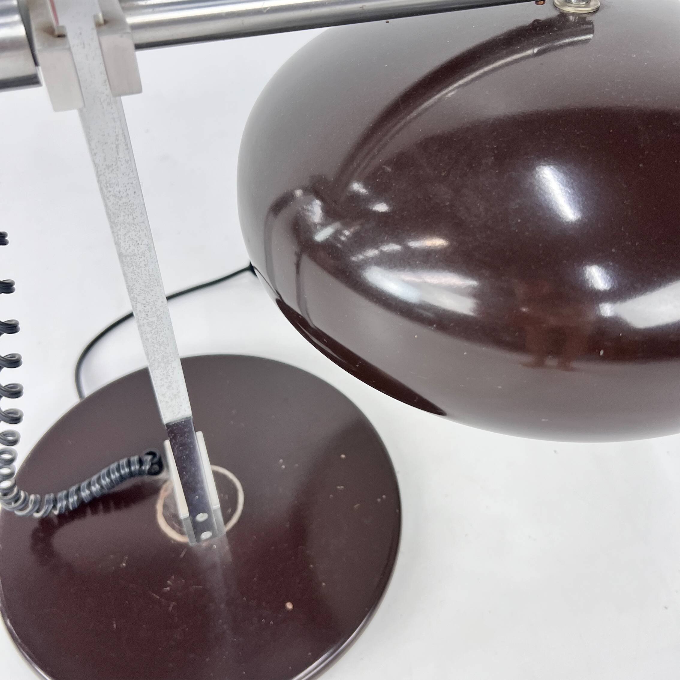 Mid Century Chrome and Brown Desk Lamp, 1960s