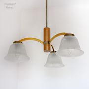 Mid-Century Ceiling Lamp in Brushed Gold with Lampshade in Ribbed Glass G.V. Luminaires