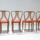 Set of 4 dining chairs in blond wood and faux leather red Italy 1950s