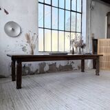 XL farmhouse table in solid oak, brutalist style, 20th century.