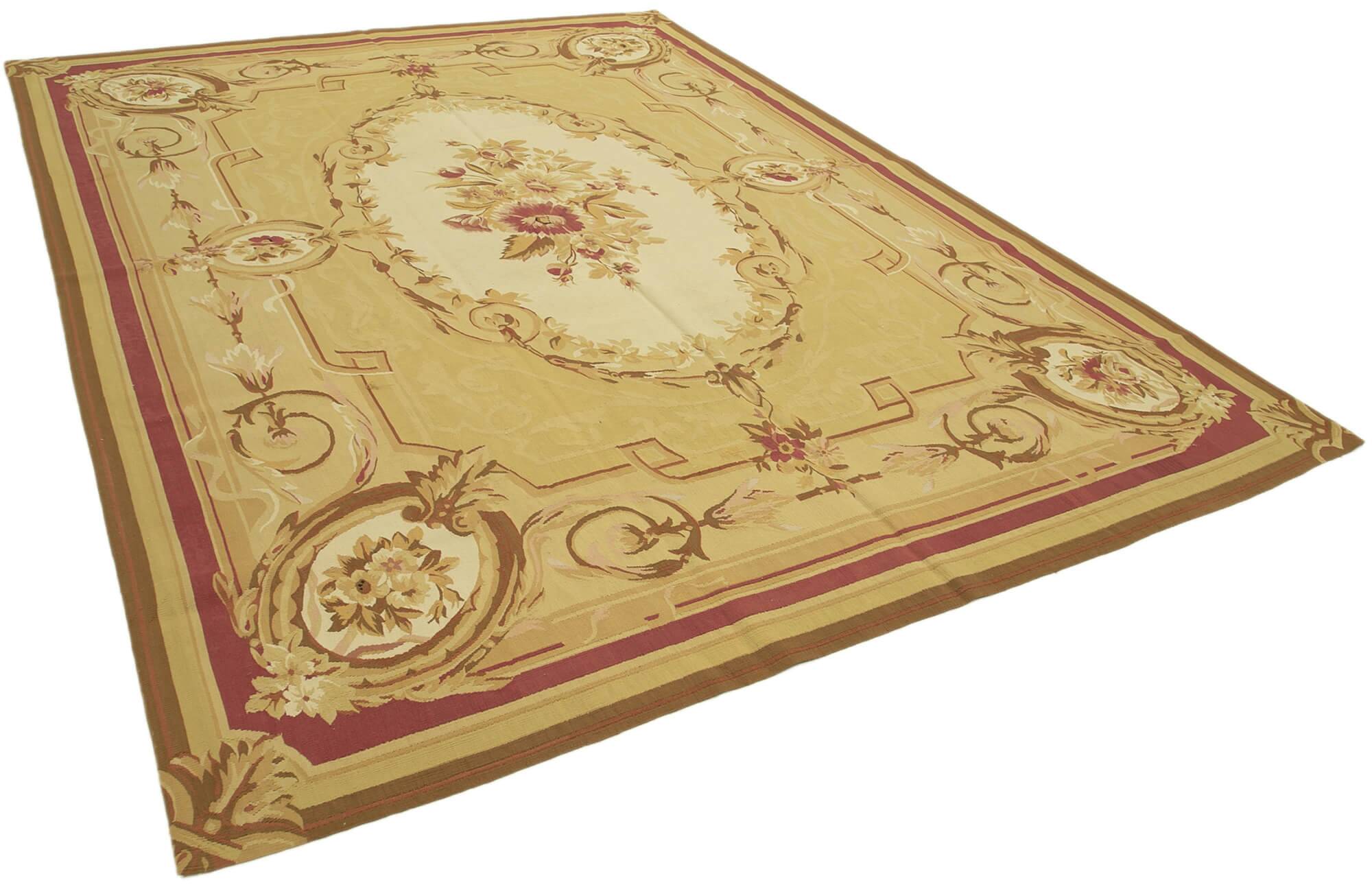 Handmade European Vintage Aubusson Kilim 264 cm x 364 cm