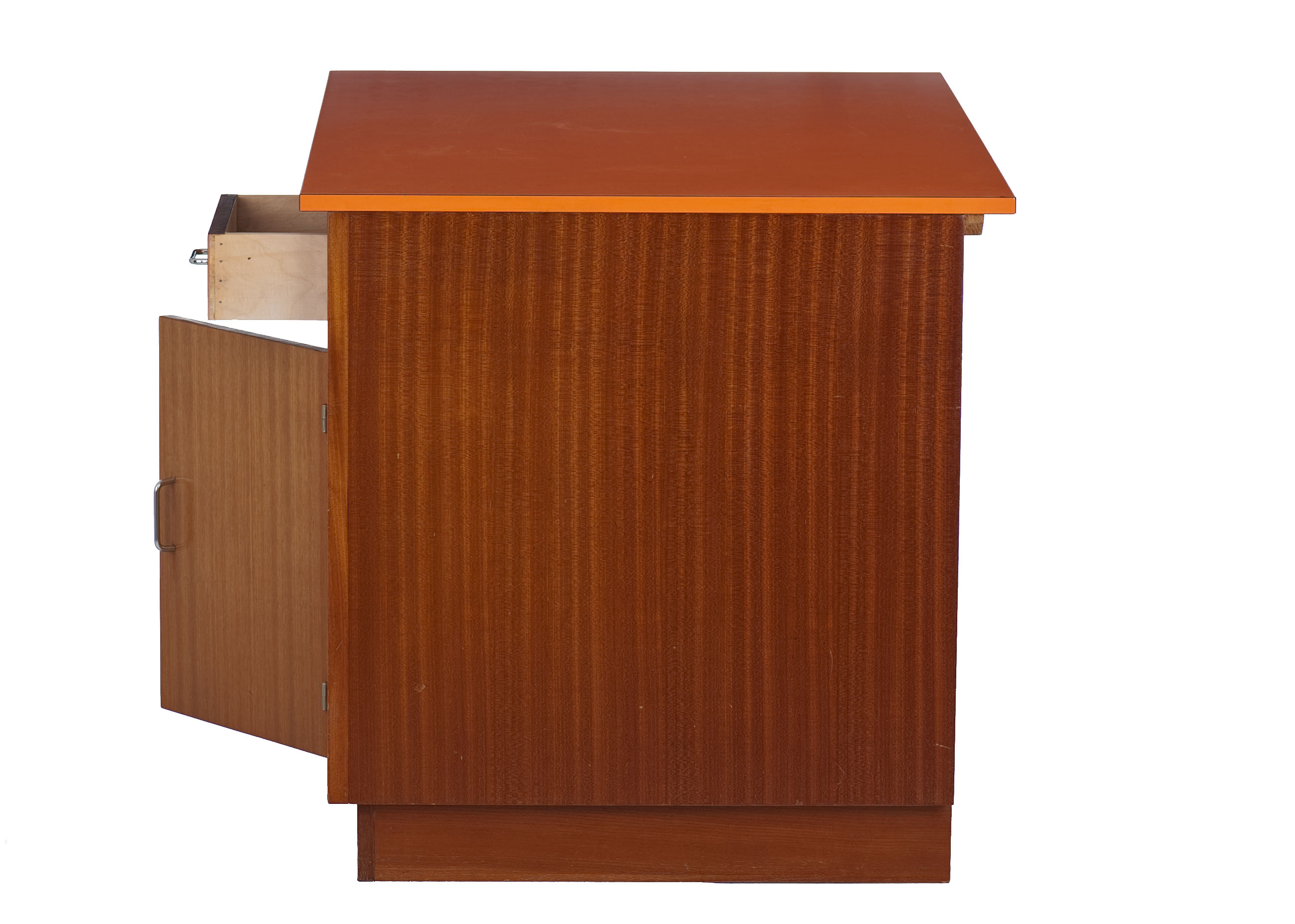 Vintage trading counter in wood and formica orange 1960