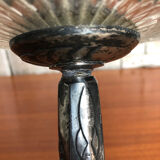 Old centerpiece cut art deco glass + foot silver metal vintage #a285