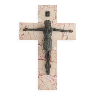 Belgian Bronze and Marble Crucifix, circa 1920