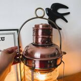 Large electrified copper and brass lamp