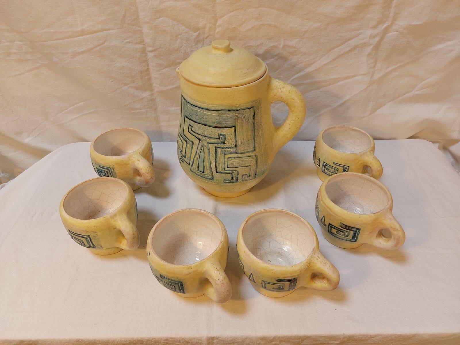 Vintage sangria service in handmade ceramic – 1970s – signed