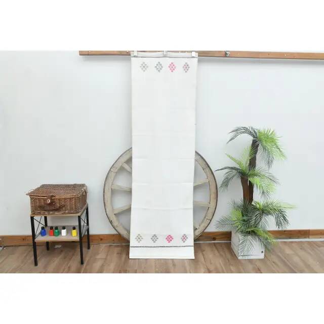 1970s Vintage Turkish Handmade Wool Cotton Beige Kilim Runner Rug 66x207