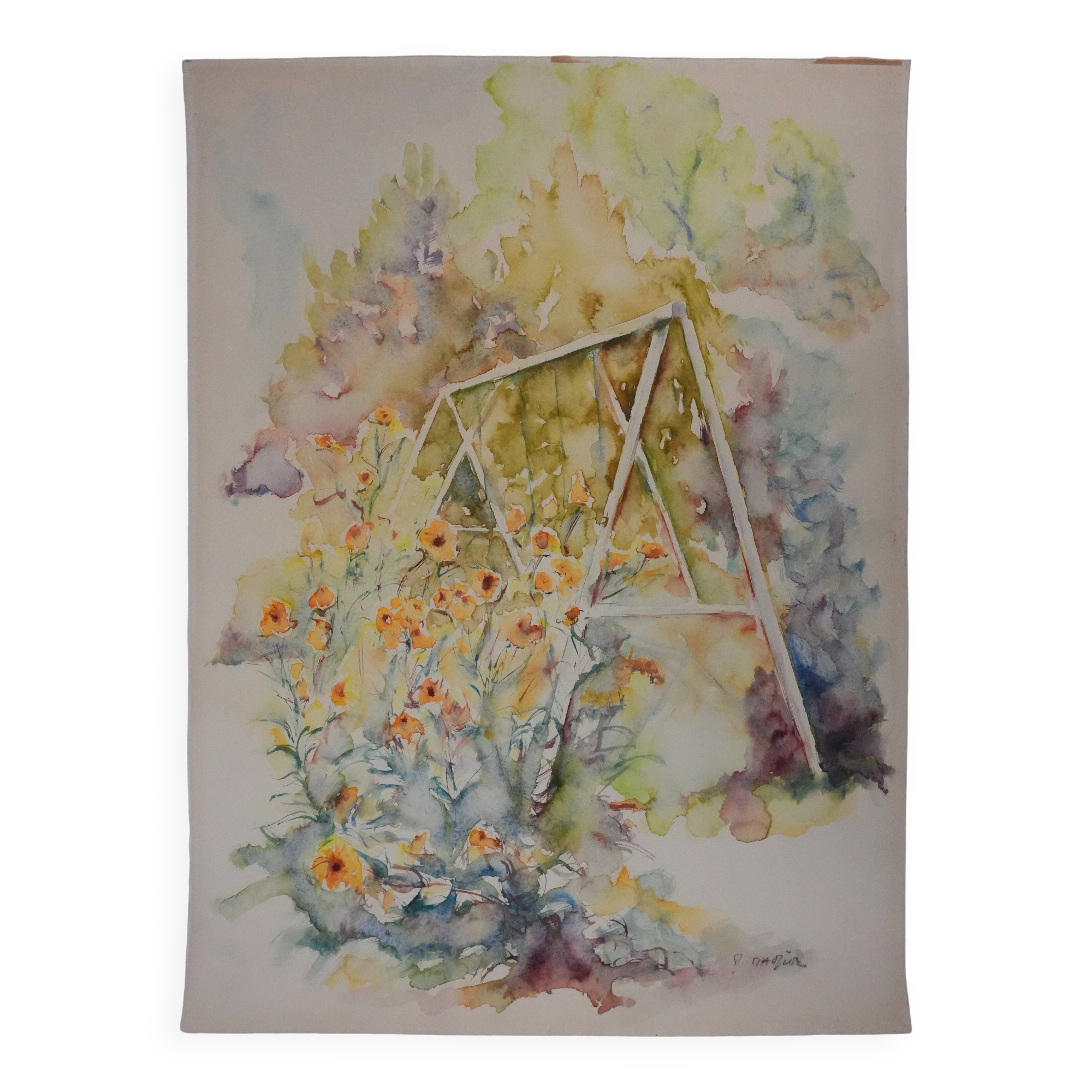 20th Century School: The Flower Park, original signed watercolor