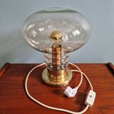 Lampe de table Space Age en laiton et verre transparent, 1960-70