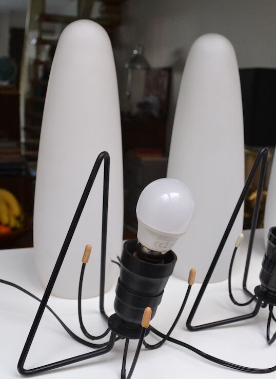 Pair of wall lamps louis kalff opaline wired metal