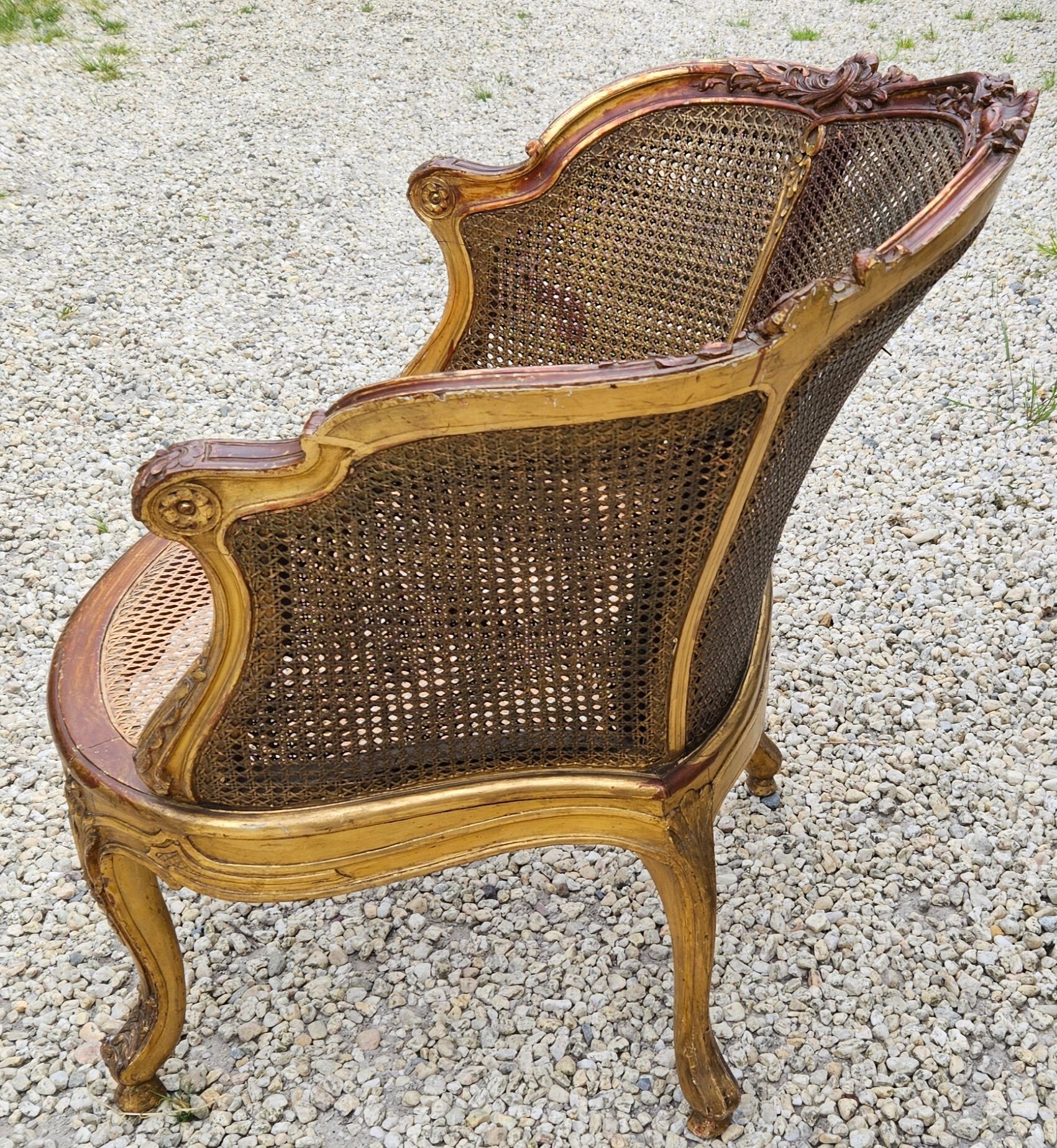 Gilded wood armchair and double canning
