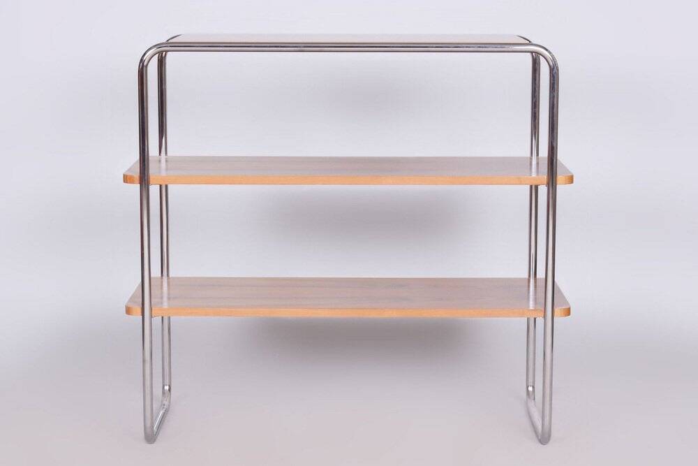 Czech Bauhaus Walnut and Chrome-Plated Steel Etagere attributed to Kovona, 1940s