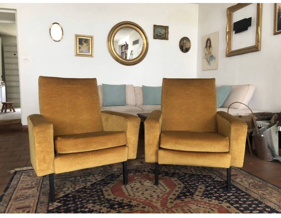 Paire fauteuils velours vintage