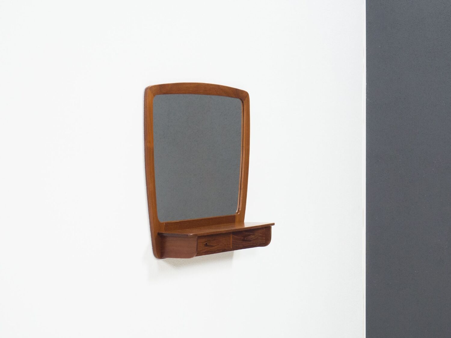 Vintage teak framed mirror with drawer section 64x57cm