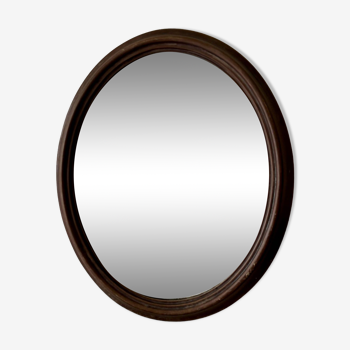 Miroir ovale en bois foncé 48 x 40 cm