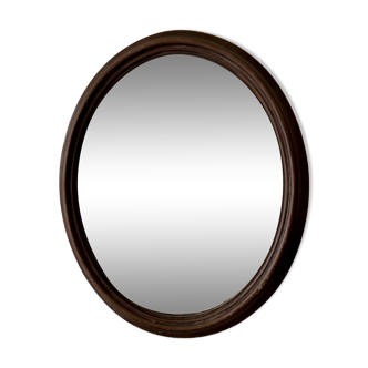 Oval dark wood mirror 48 x 40 cm